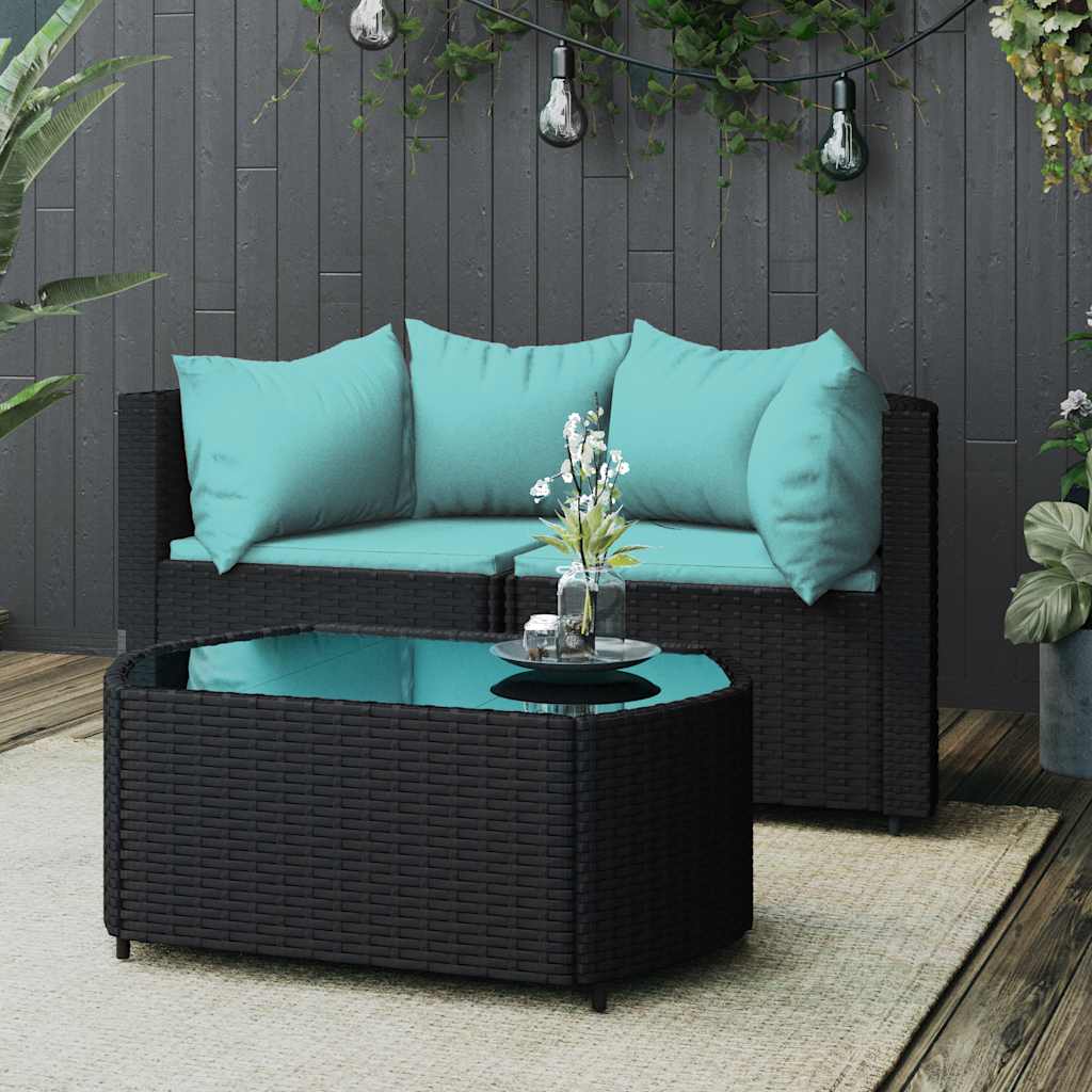 loungesæt til haven 3 dele med hynder polyrattan sort