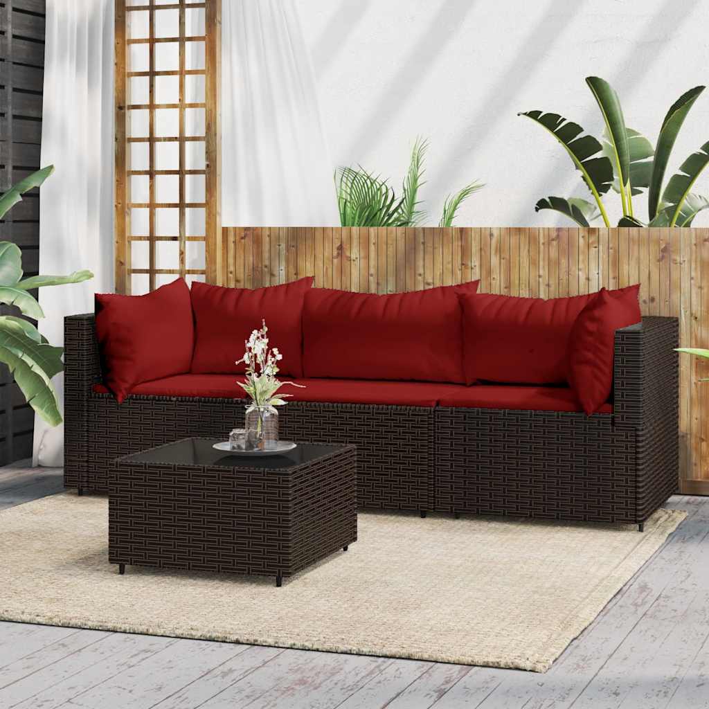 loungesæt til haven 4 dele med hynder polyrattan brun
