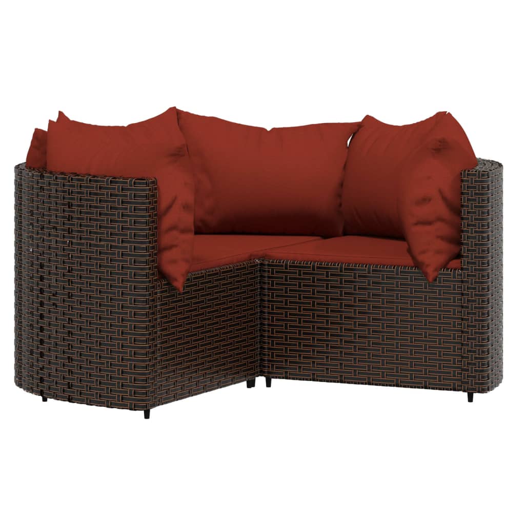 loungesæt til haven 4 dele med hynder polyrattan brun