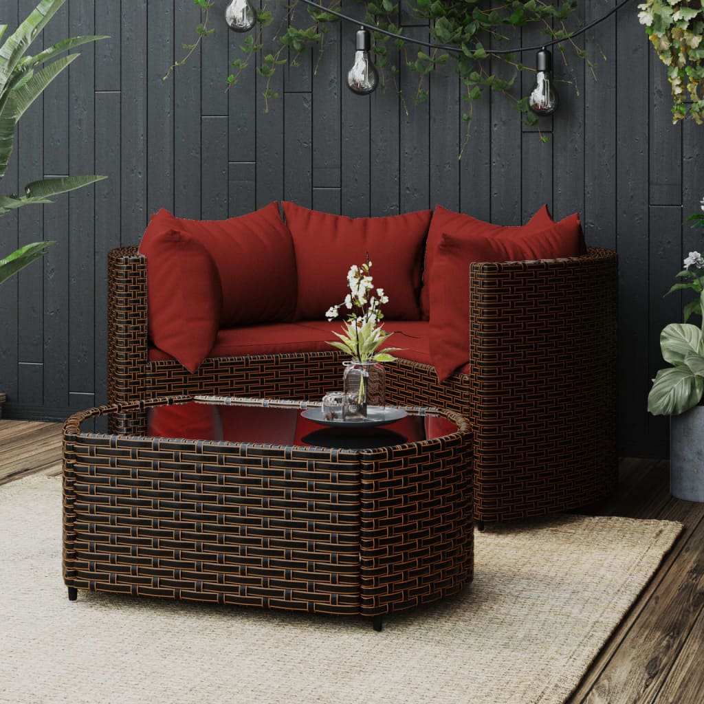 loungesæt til haven 4 dele med hynder polyrattan brun