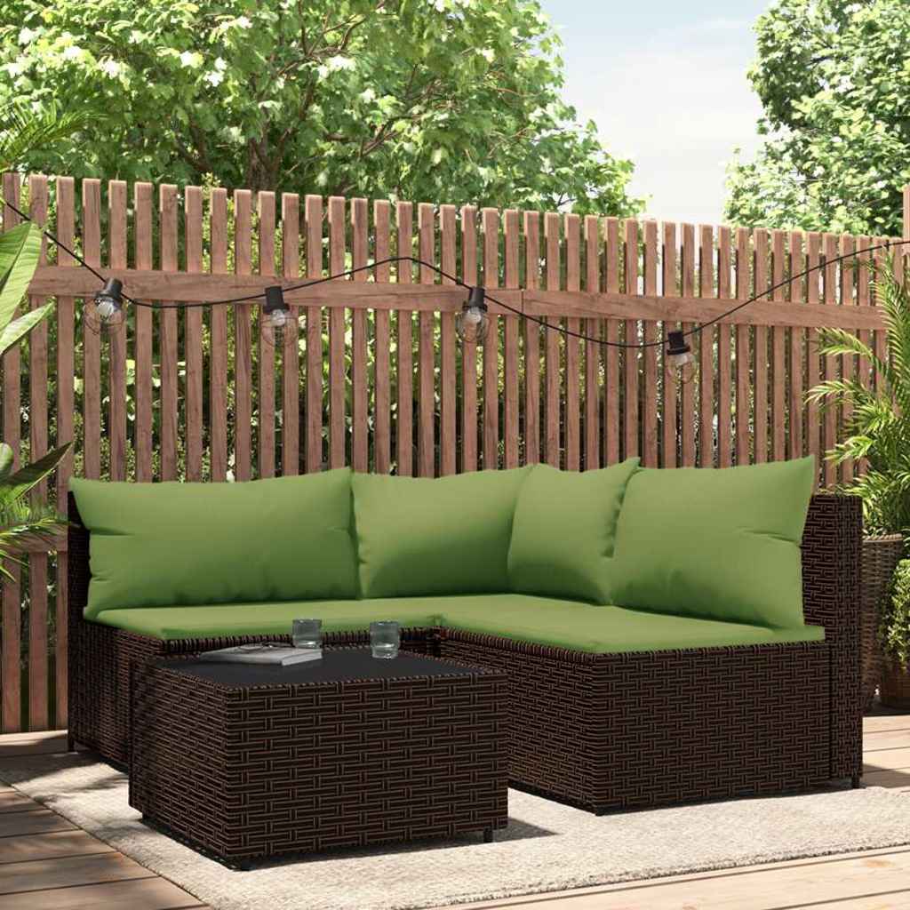 loungesæt til haven 4 dele med hynder polyrattan brun