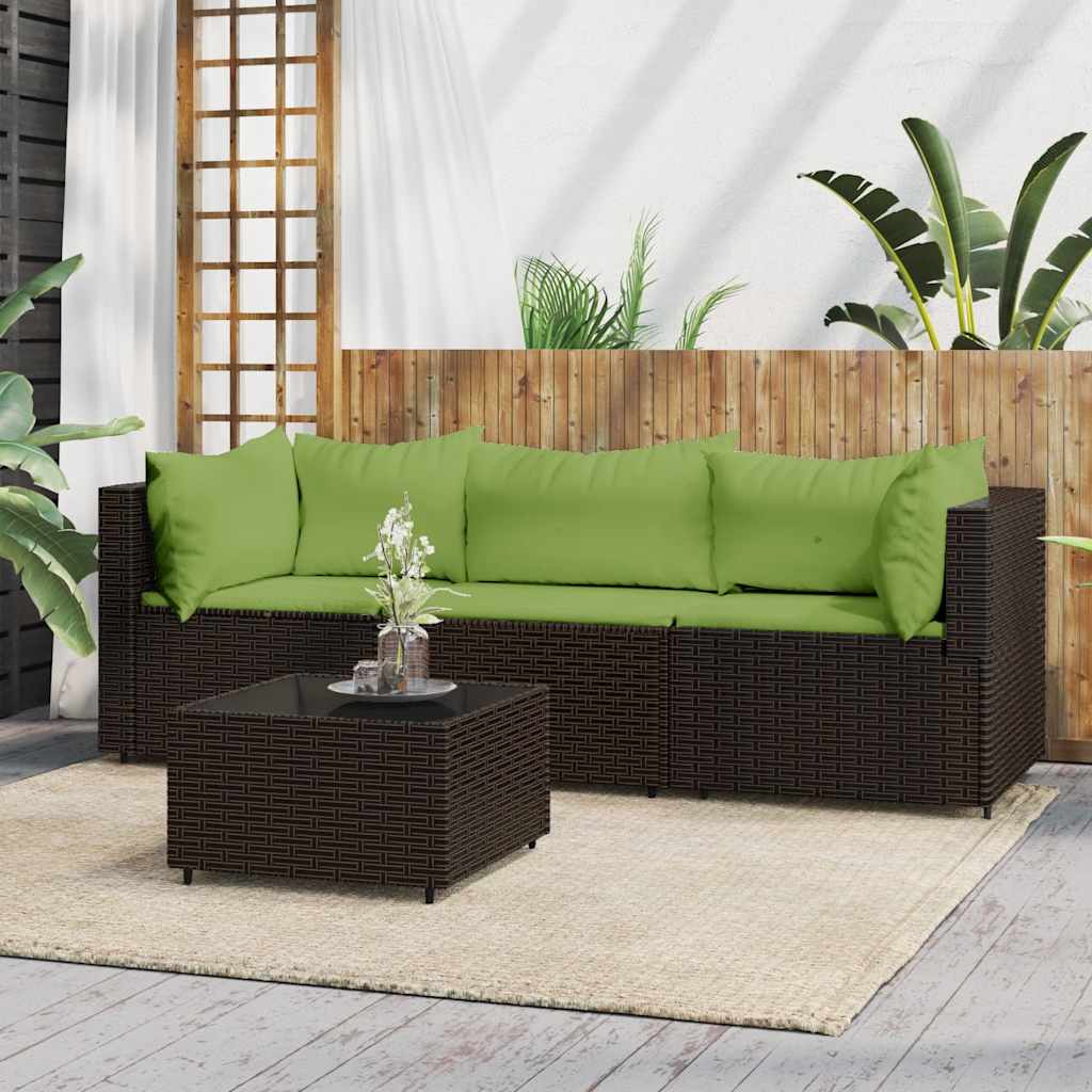 loungesæt til haven 4 dele med hynder polyrattan brun
