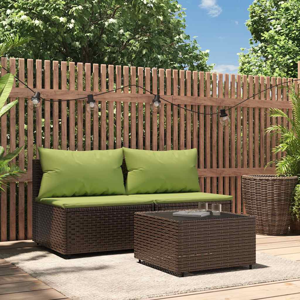 loungesæt til haven 3 dele med hynder polyrattan brun