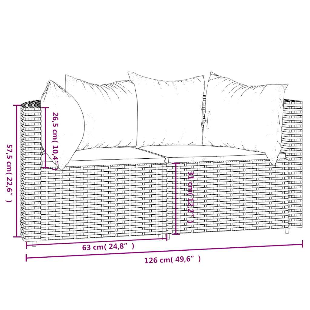 hjørnemoduler til havesofa 2 stk. med hynder polyrattan brun