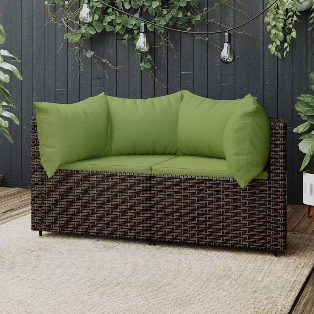 hjørnemoduler til havesofa 2 stk. med hynder polyrattan brun