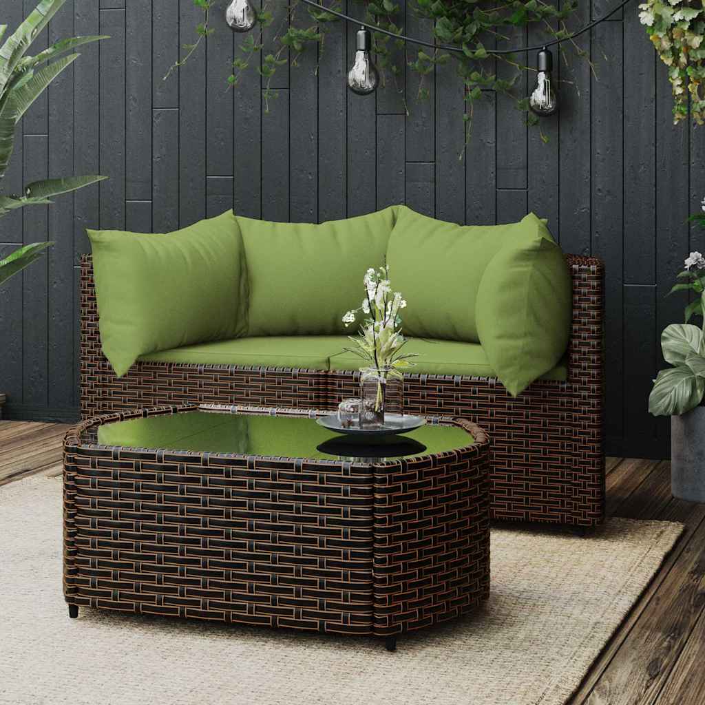 loungesæt til haven 3 dele med hynder polyrattan brun