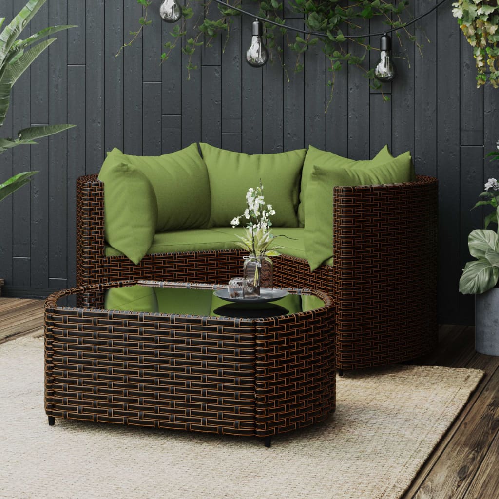 loungesæt til haven 4 dele med hynder polyrattan brun