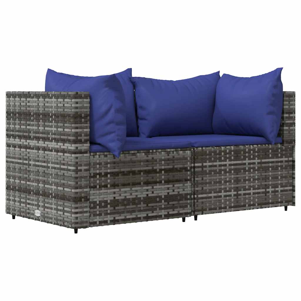 hjørnemoduler til havesofa 2 stk. med hynder polyrattan grå