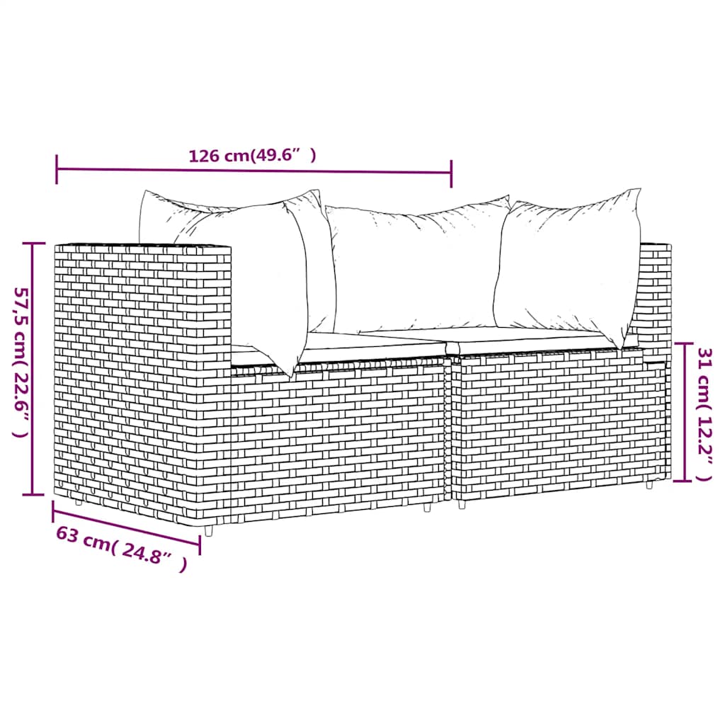 hjørnemoduler til havesofa 2 stk. med hynder polyrattan grå