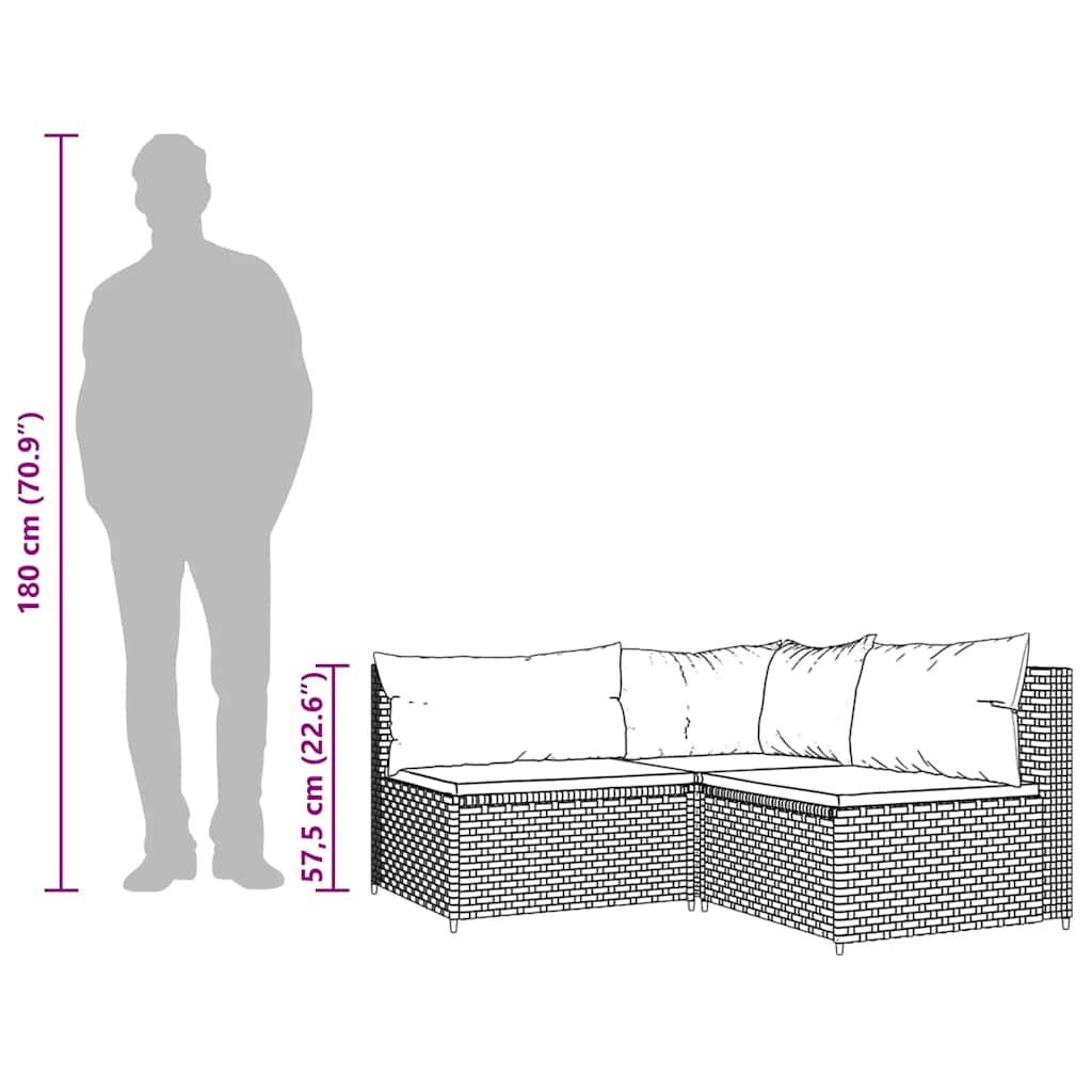 loungesæt til haven 3 dele med hynder polyrattan grå
