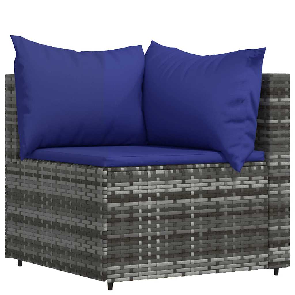loungesæt til haven 3 dele med hynder polyrattan grå