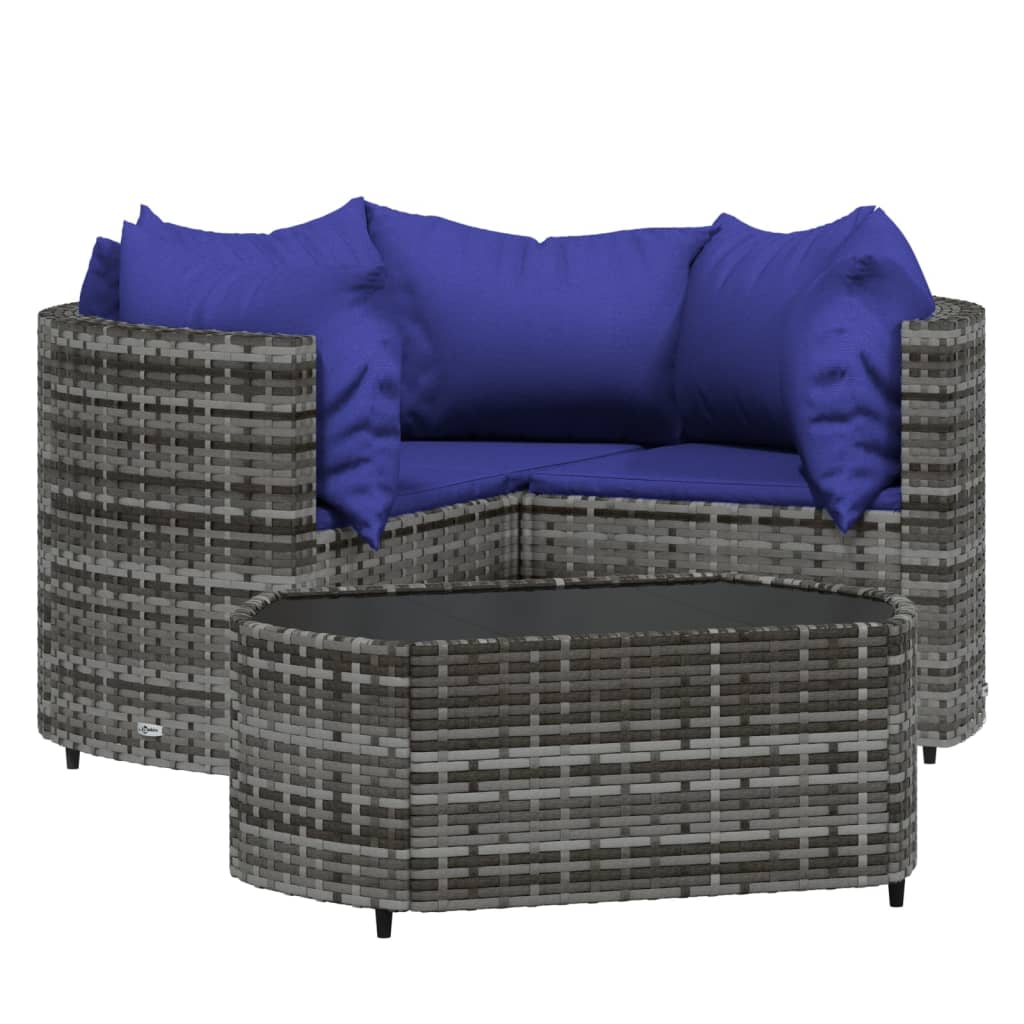 loungesæt til haven 4 dele med hynder polyrattan grå
