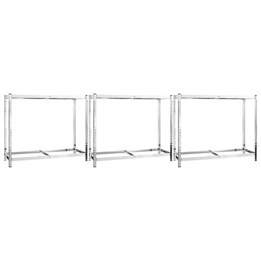 dækreoler 3 stk. med 2 hylder 110x40x110 cm stål sølvfarvet