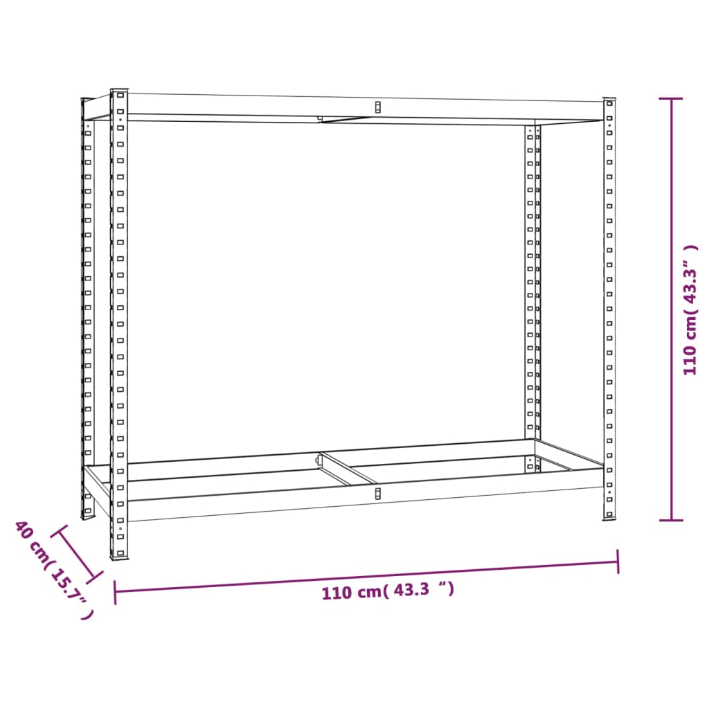 dækreoler 3 stk. med 2 hylder 110x40x110 cm stål sølvfarvet
