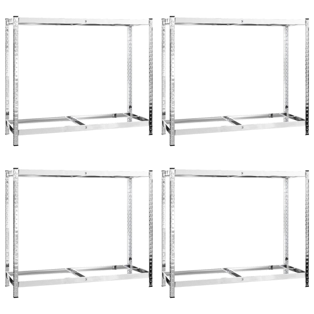 dækreoler 4 stk. med 2 hylder 110x40x110 cm stål sølvfarvet