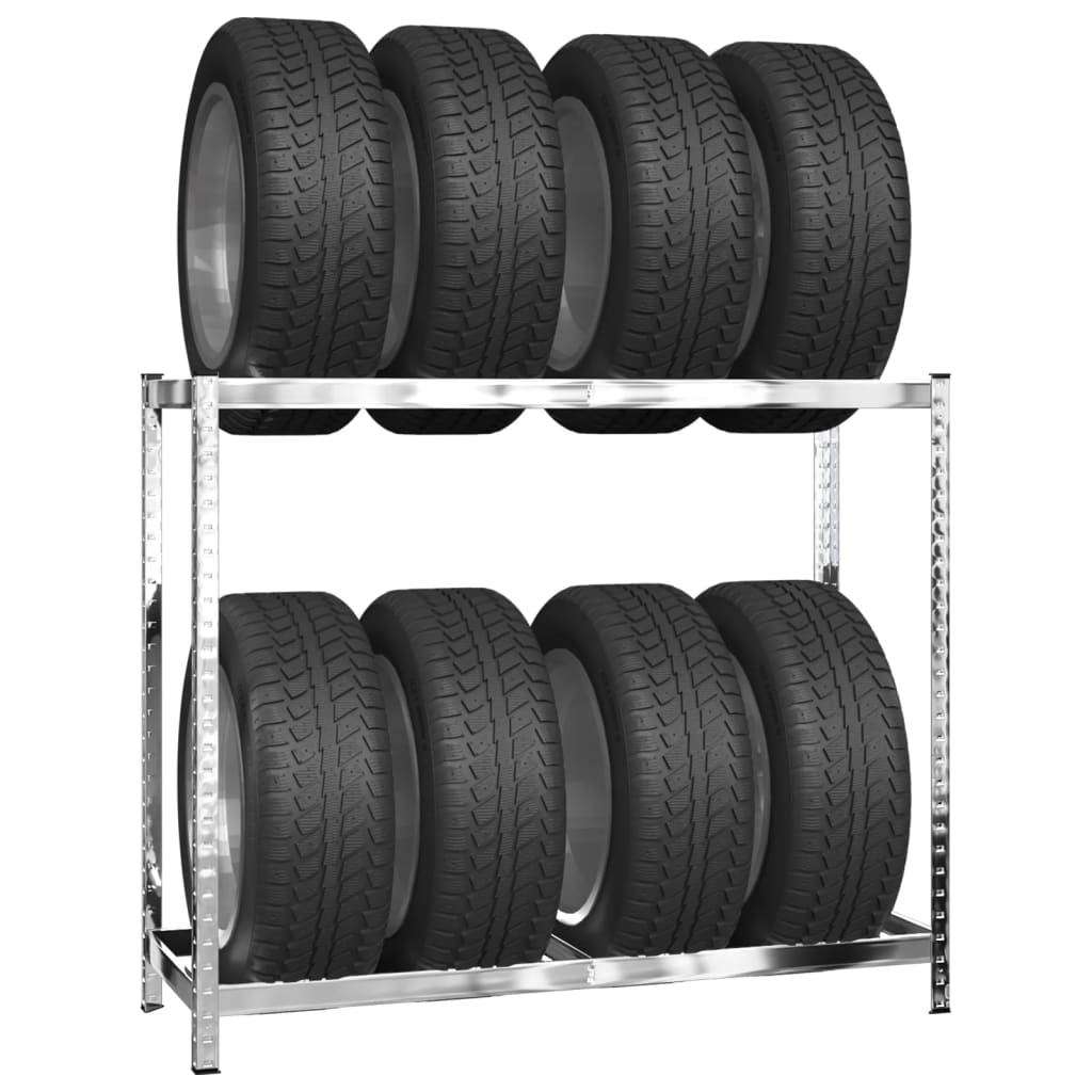 dækreoler 4 stk. med 2 hylder 110x40x110 cm stål sølvfarvet