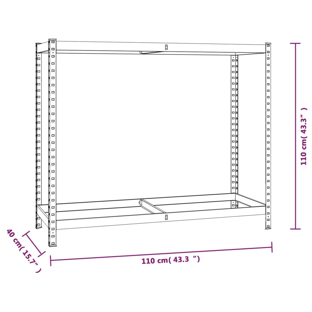 dækreoler 4 stk. med 2 hylder 110x40x110 cm stål sølvfarvet