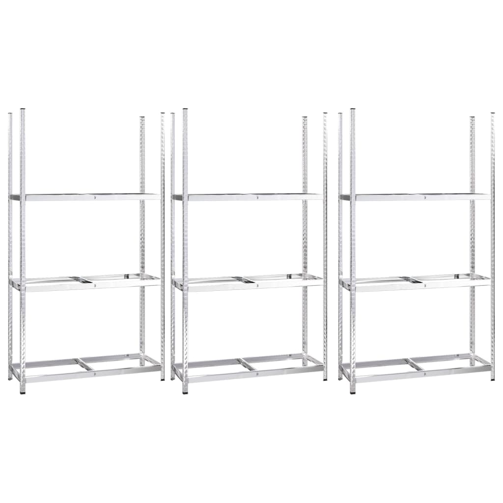 dækreoler 3 stk. med 3 hylder 110x40x200 cm stål sølvfarvet