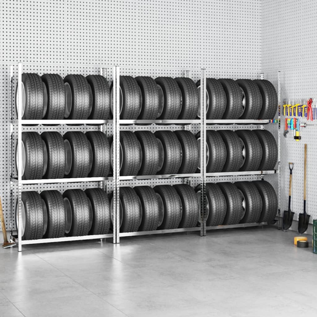 dækreoler 3 stk. med 3 hylder 110x40x200 cm stål sølvfarvet