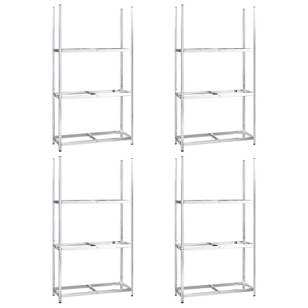 dækreoler 4 stk. med 3 hylder 110x40x200 cm stål sølvfarvet