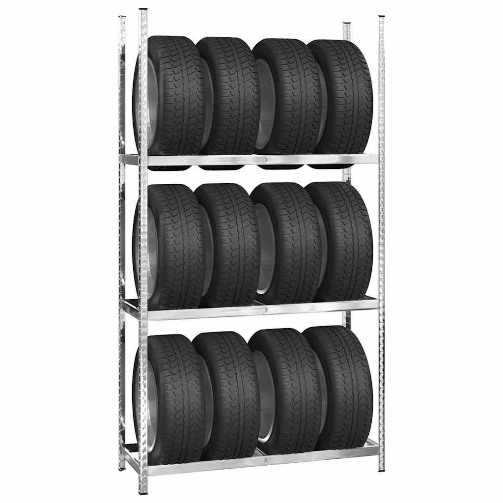dækreoler 4 stk. med 3 hylder 110x40x200 cm stål sølvfarvet