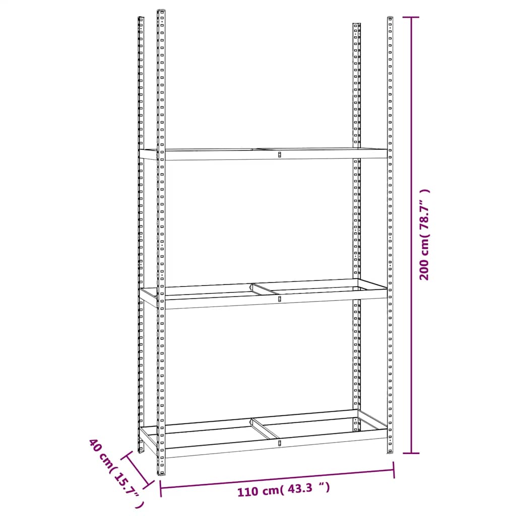 dækreoler 4 stk. med 3 hylder 110x40x200 cm stål sølvfarvet
