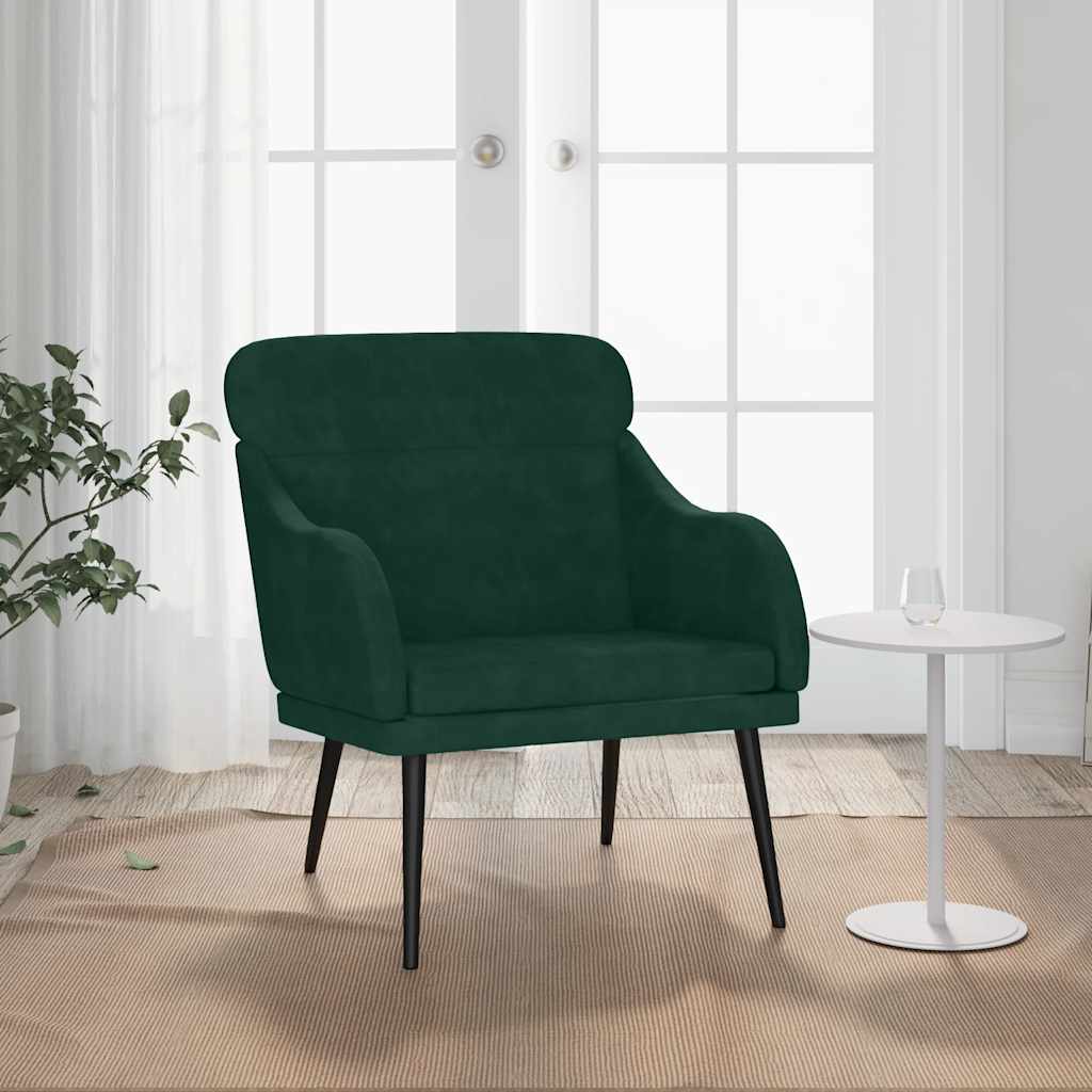 lænestol 63x76x80 cm velour mørkegrøn