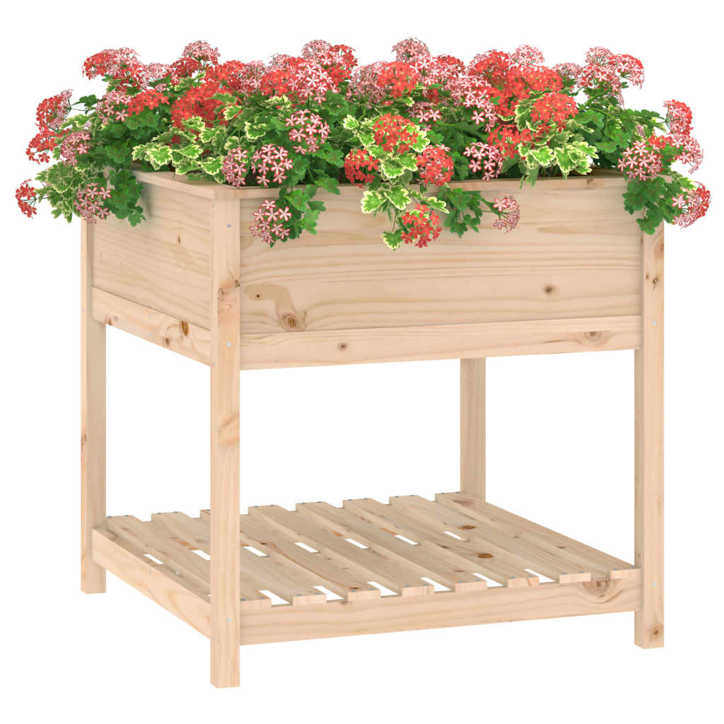 plantekasse med hylde 82,5x82,5x81 cm massivt fyrretræ