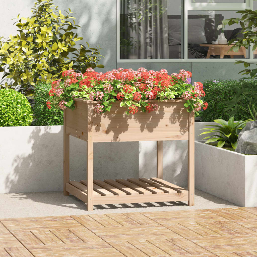 plantekasse med hylde 82,5x82,5x81 cm massivt fyrretræ