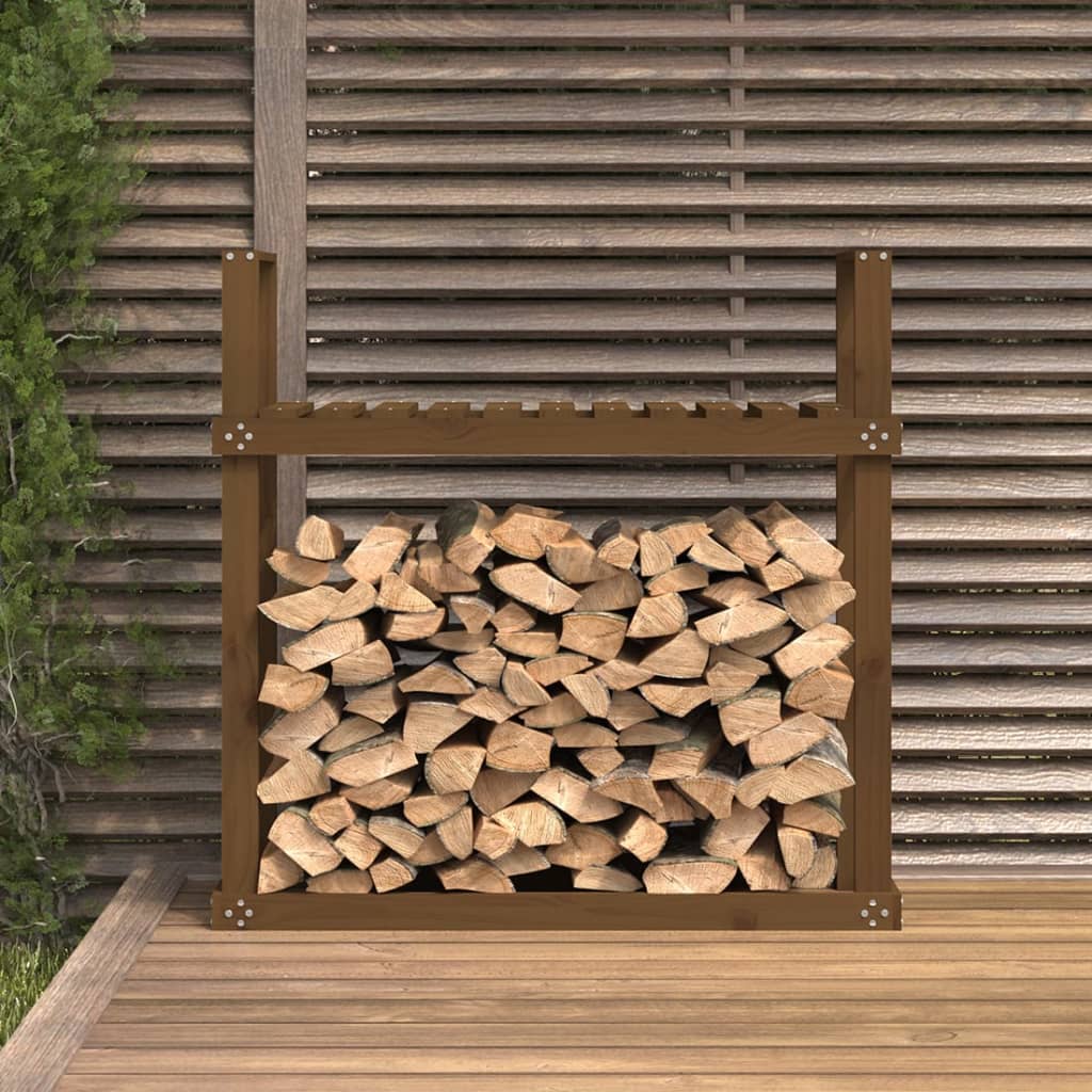 brændestativ 110x35x108,5 cm massivt fyrretræ gyldenbrun