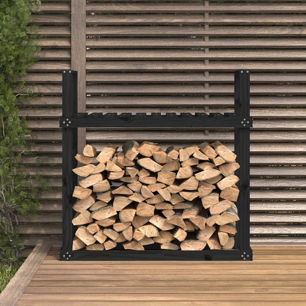 brændestativ 1110x35x108,5 cm massivt fyrretræ sort