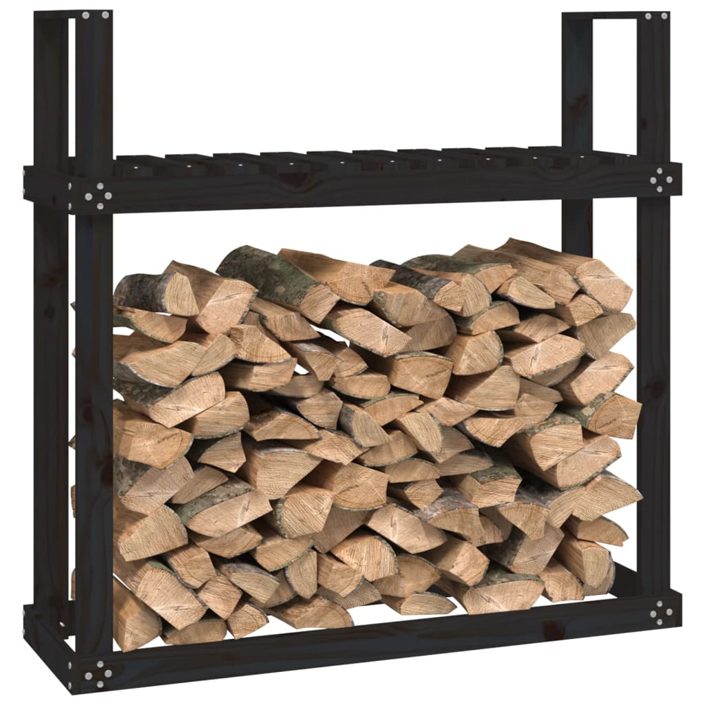 brændestativ 1110x35x108,5 cm massivt fyrretræ sort
