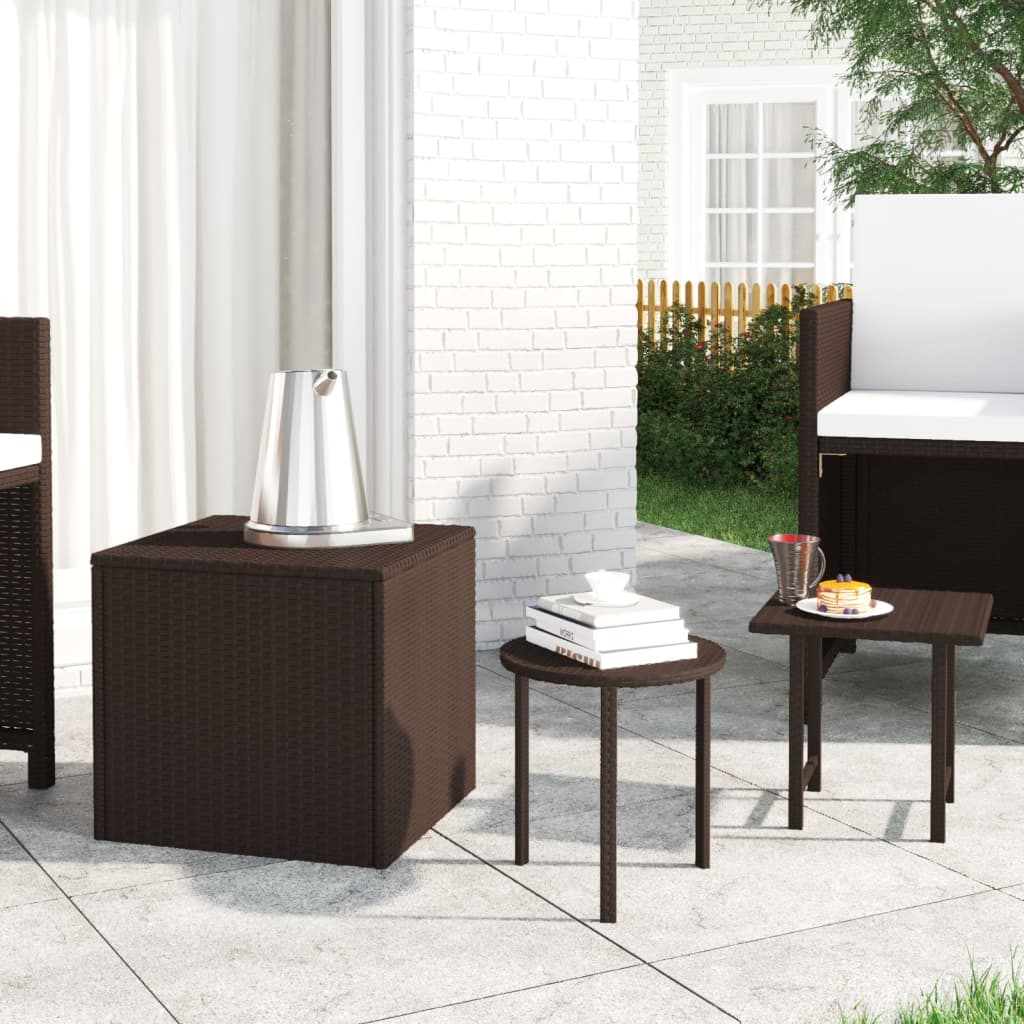 sideborde 3 stk. polyrattan brun