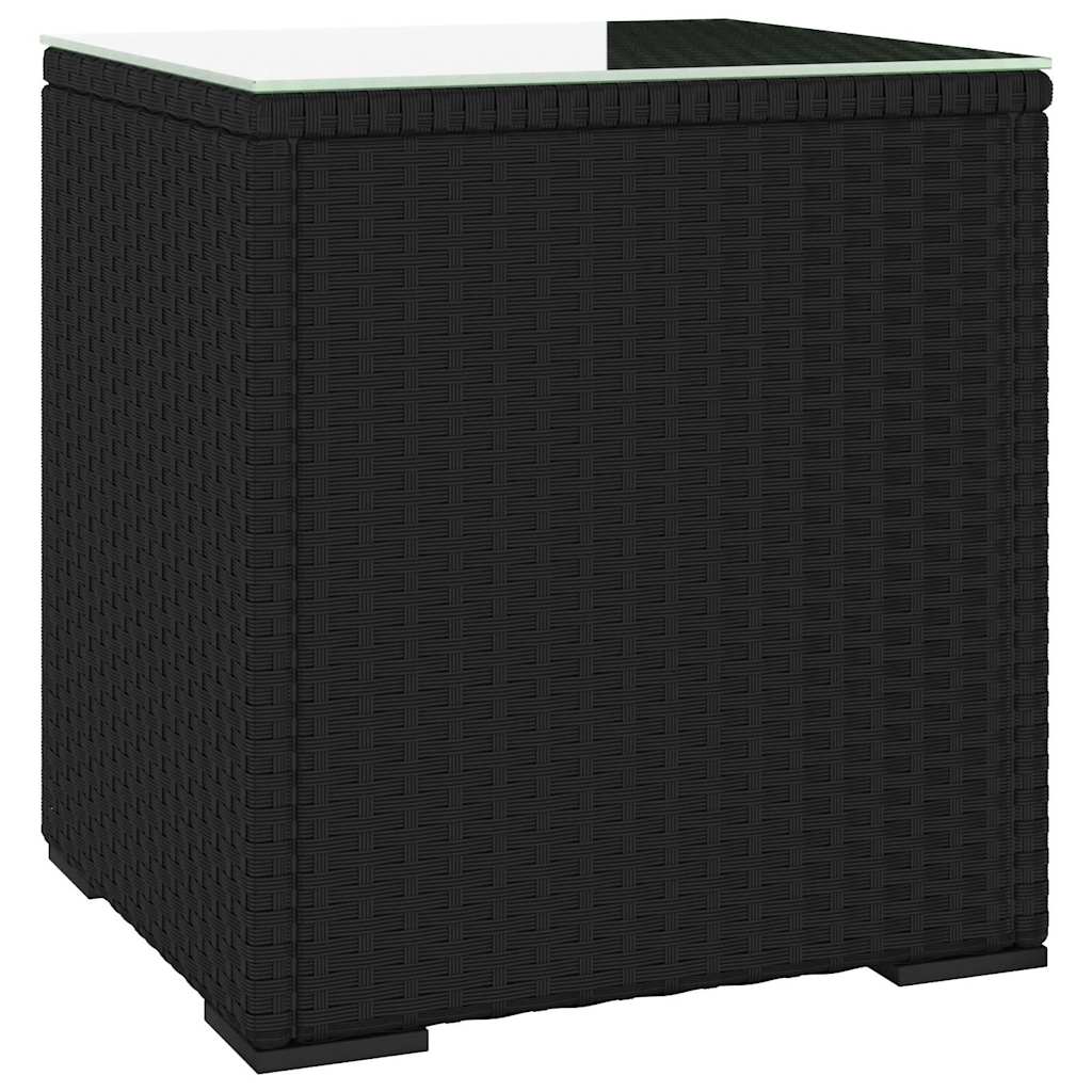sidebord 40x37x40,5 cm polyrattan og hærdet glas sort