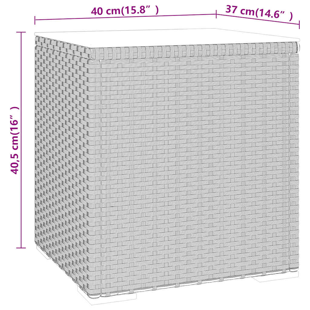 sidebord 40x37x40,5 cm polyrattan og hærdet glas sort