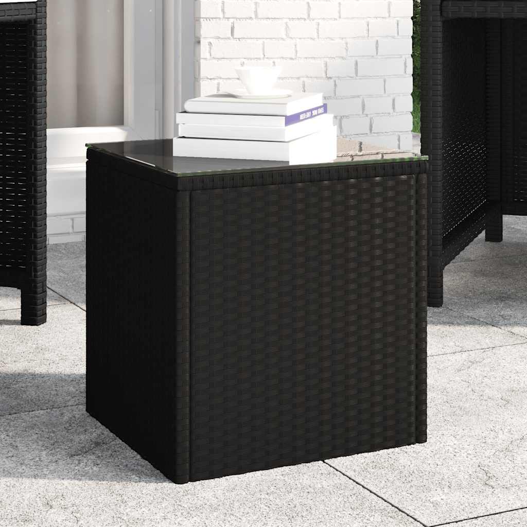 sidebord 40x37x40,5 cm polyrattan og hærdet glas sort