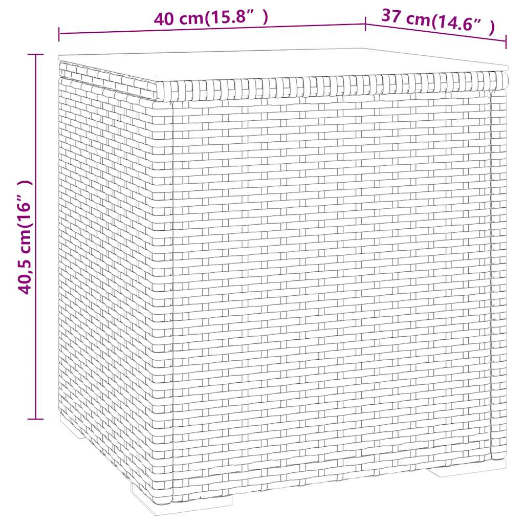 sidebord 40x37x40,5 cm polyrattan og hærdet glas grå
