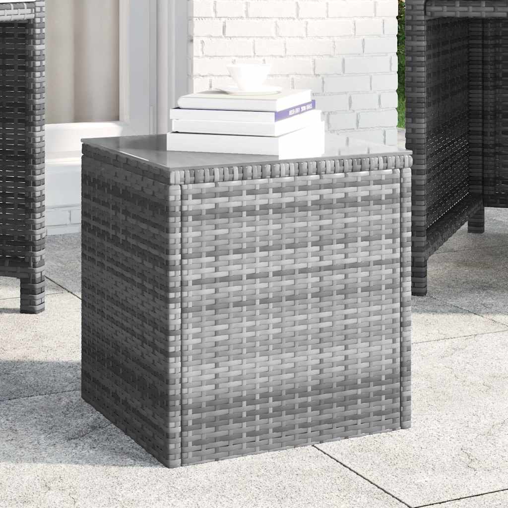 sidebord 40x37x40,5 cm polyrattan og hærdet glas grå