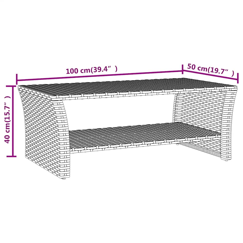 sofabord 100x50x40 cm polyrattan sort