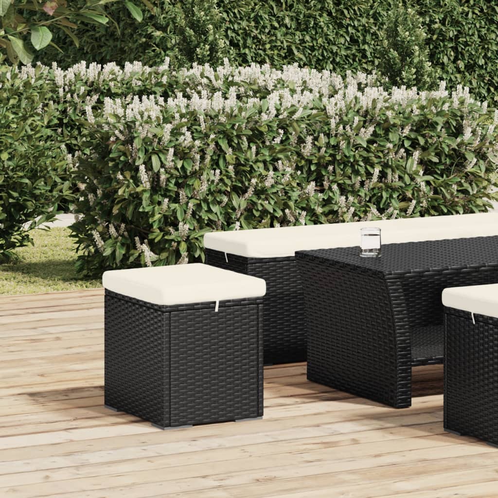 ottomaner med hynder 2 stk. 40x30x40 cm polyrattan sort