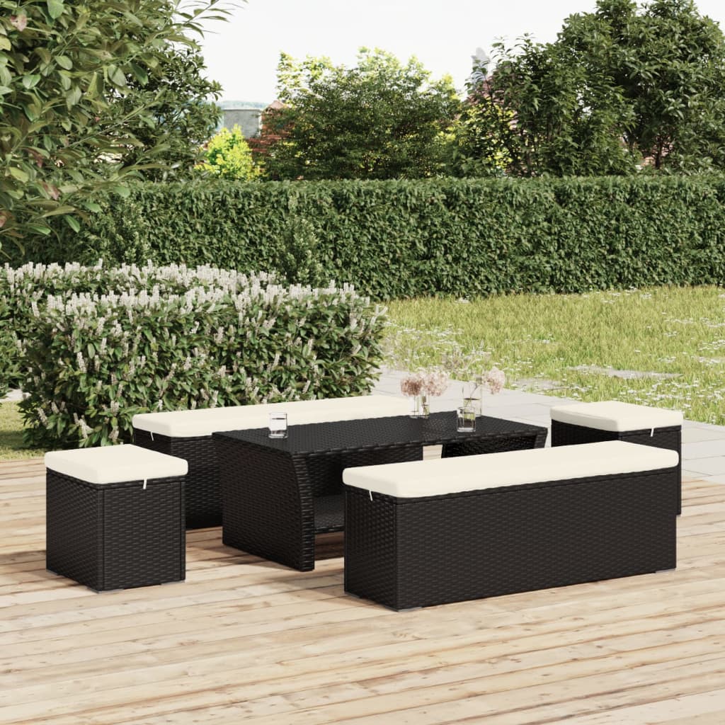 ottomaner med hynder 2 stk. 40x30x40 cm polyrattan sort