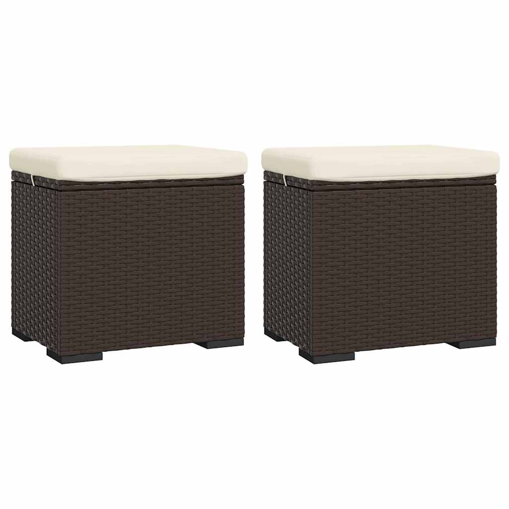 ottomaner med hynder 2 stk. 40x30x40 cm polyrattan brun