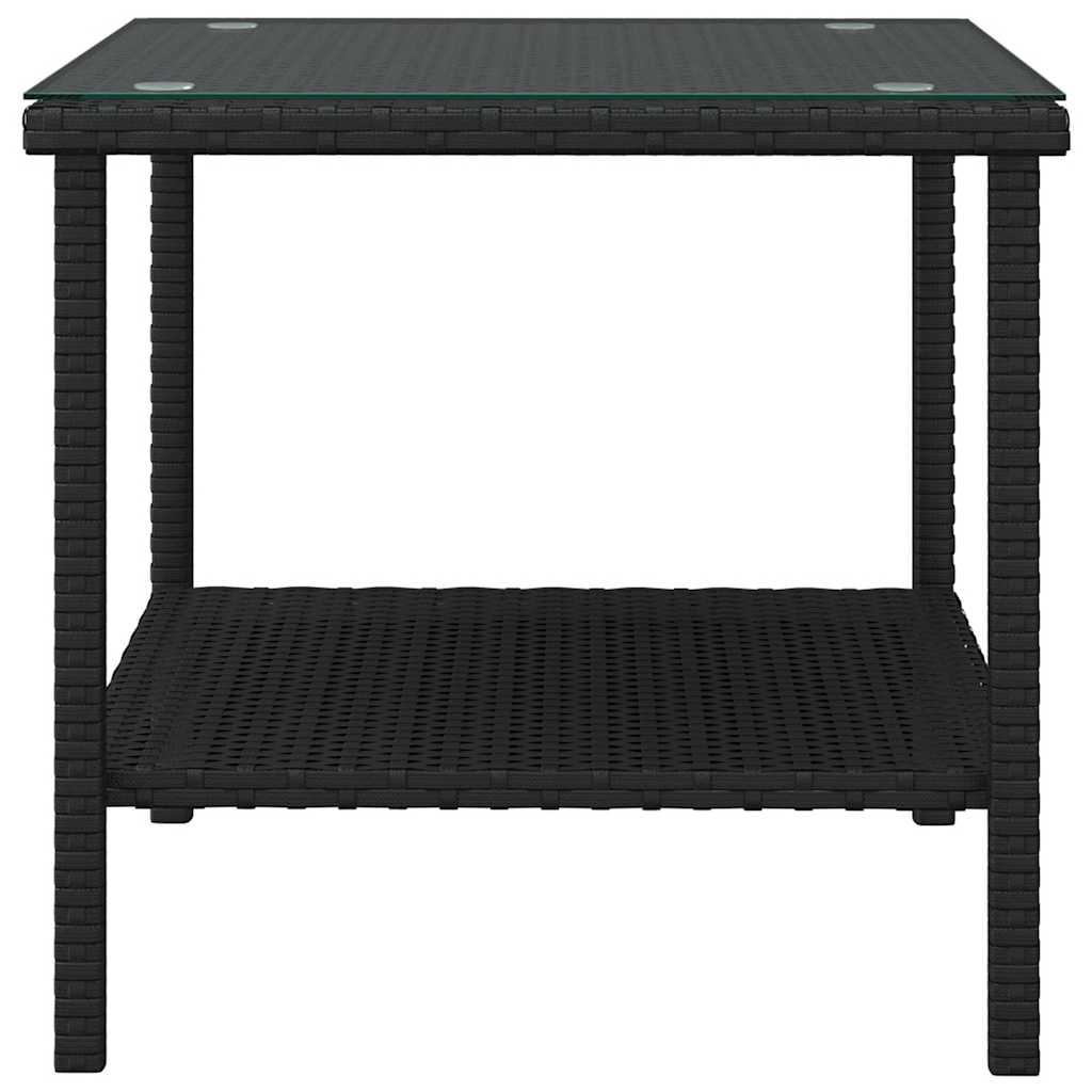 sidebord 45x45x45 cm polyrattan og hærdet glas sort