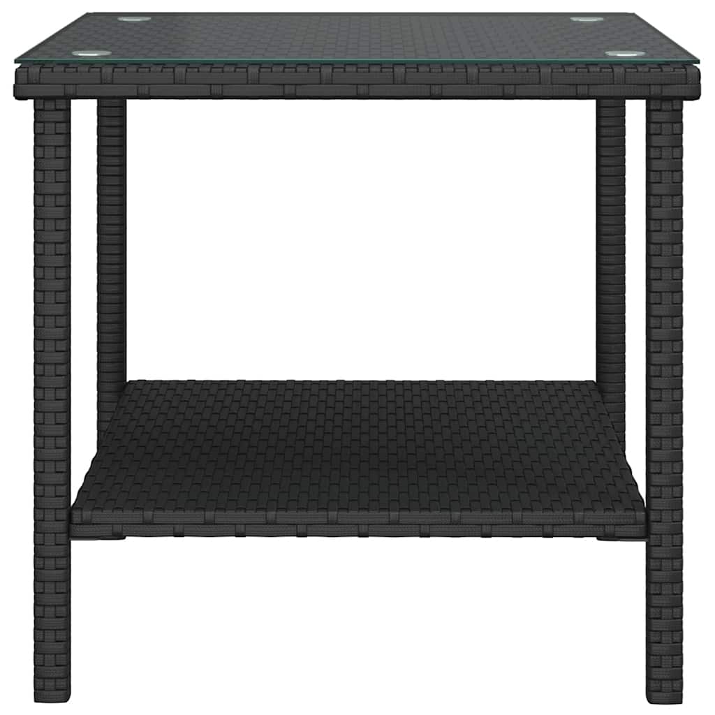 sidebord 45x45x45 cm polyrattan og hærdet glas sort