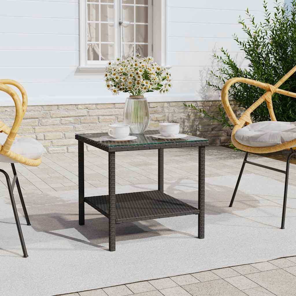sidebord 45x45x45 cm polyrattan og hærdet glas sort