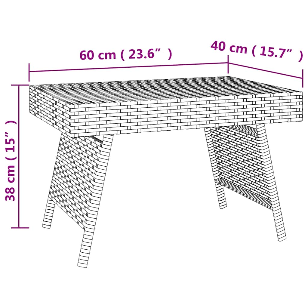 foldbart sidebord 60x40x38 cm polyrattan sort