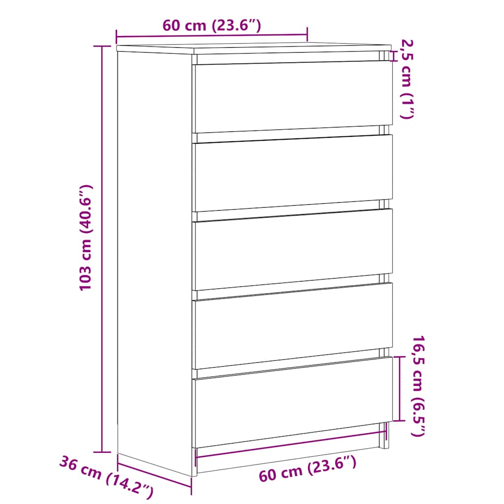 skuffeskab 60x36x103 cm konstrueret træ betongrå
