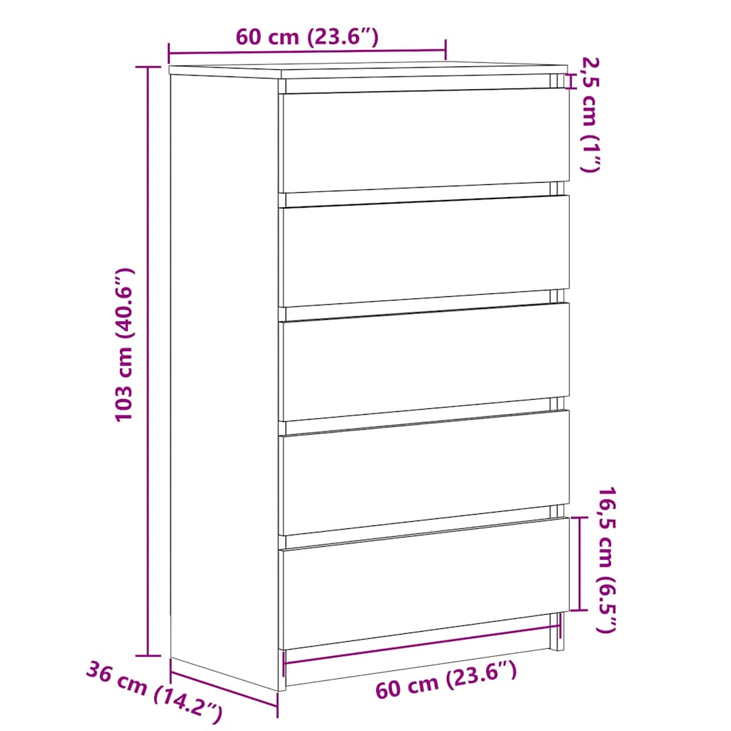 kommode 60x36x103 cm konstrueret træ røget egetræsfarve