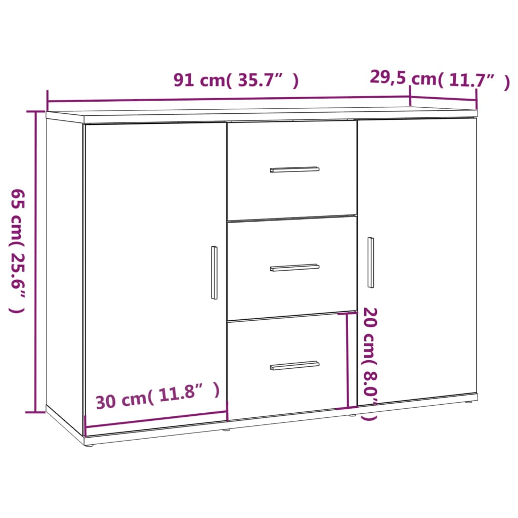 skænk 91x29,5x65 cm konstrueret træ sonoma-eg