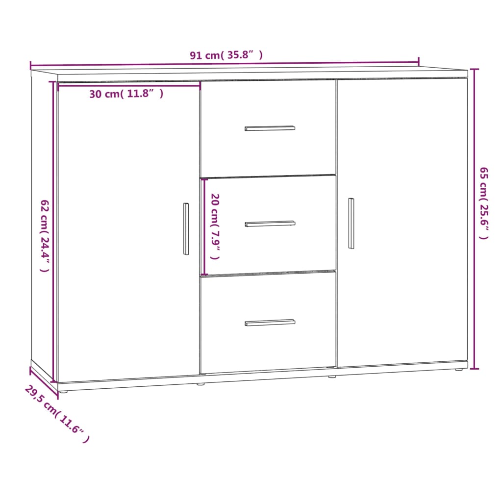 skænk 91x29,5x65 cm konstrueret træ røget egetræsfarve